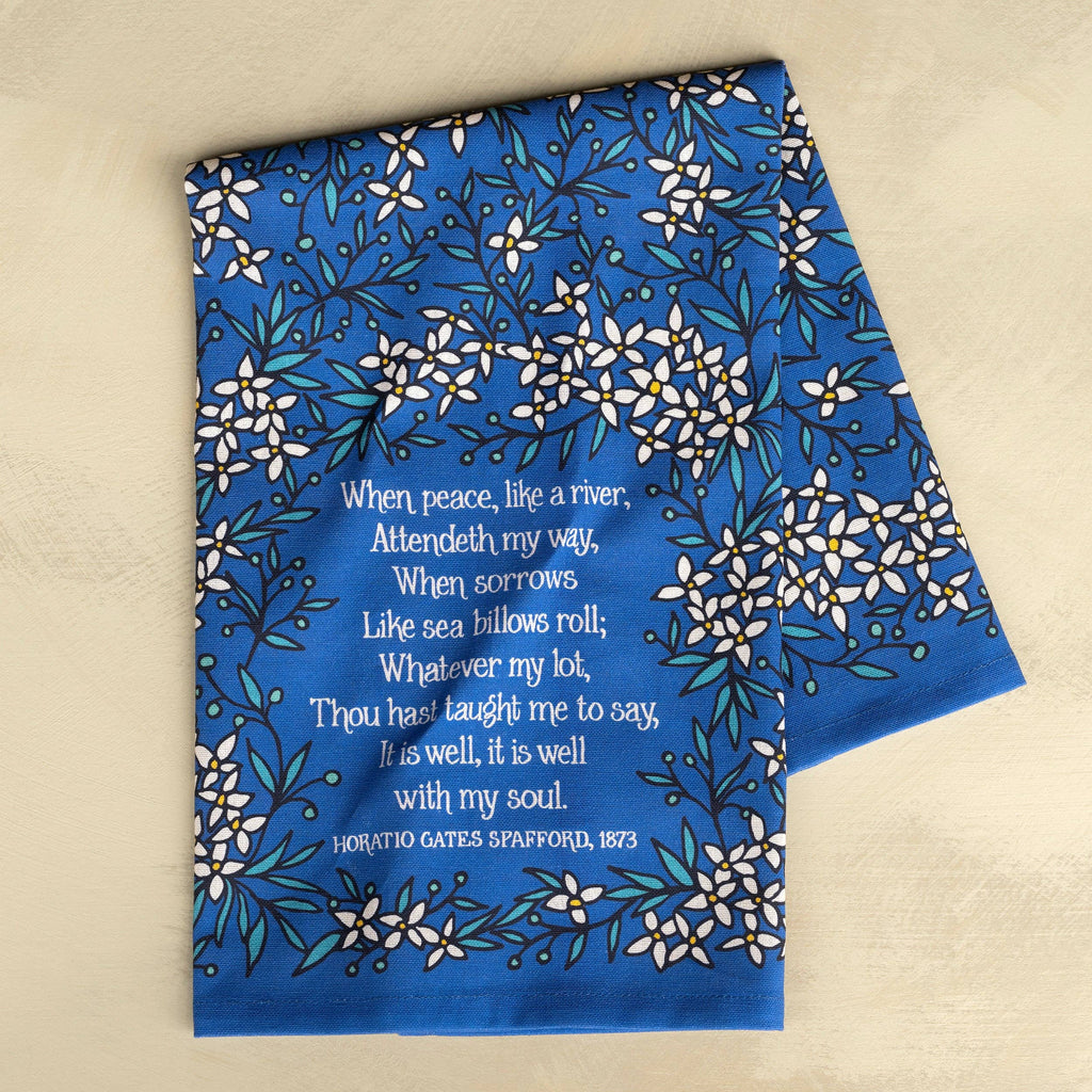 It Is Well Hymn Tea Towel Full Color Blue