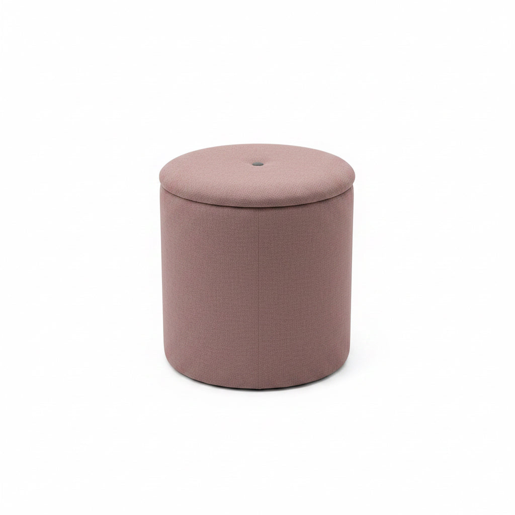 Round Upholstered Storage Pouf-Rose