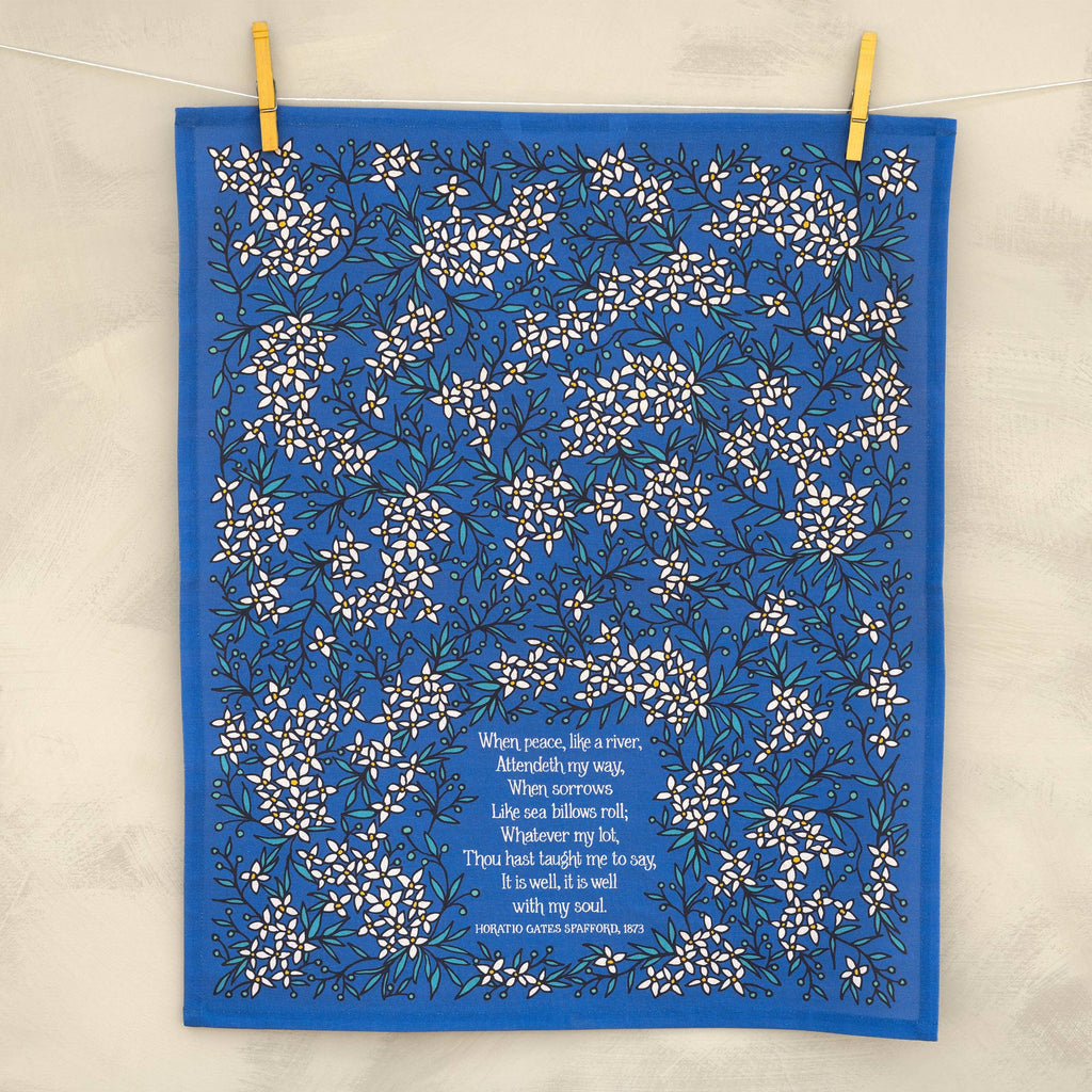 It Is Well Hymn Tea Towel Full Color Blue