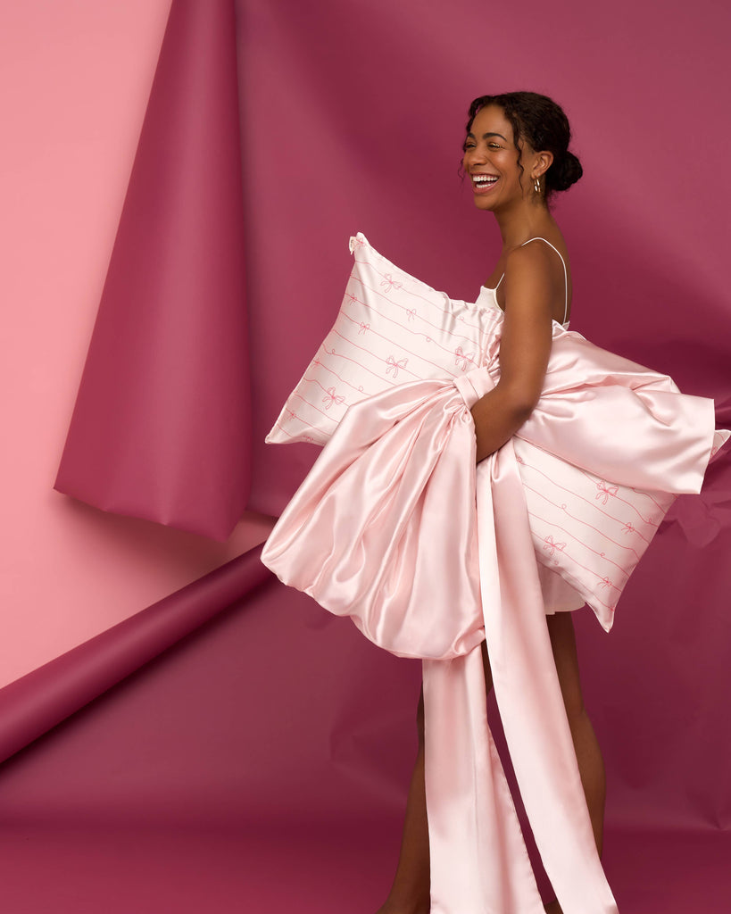 Satin Pillowcase Striped Bows King