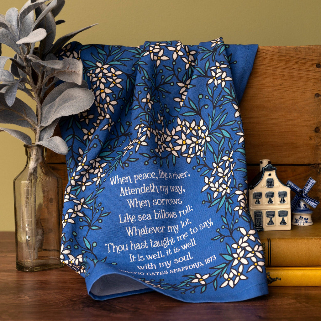 It Is Well Hymn Tea Towel Full Color Blue