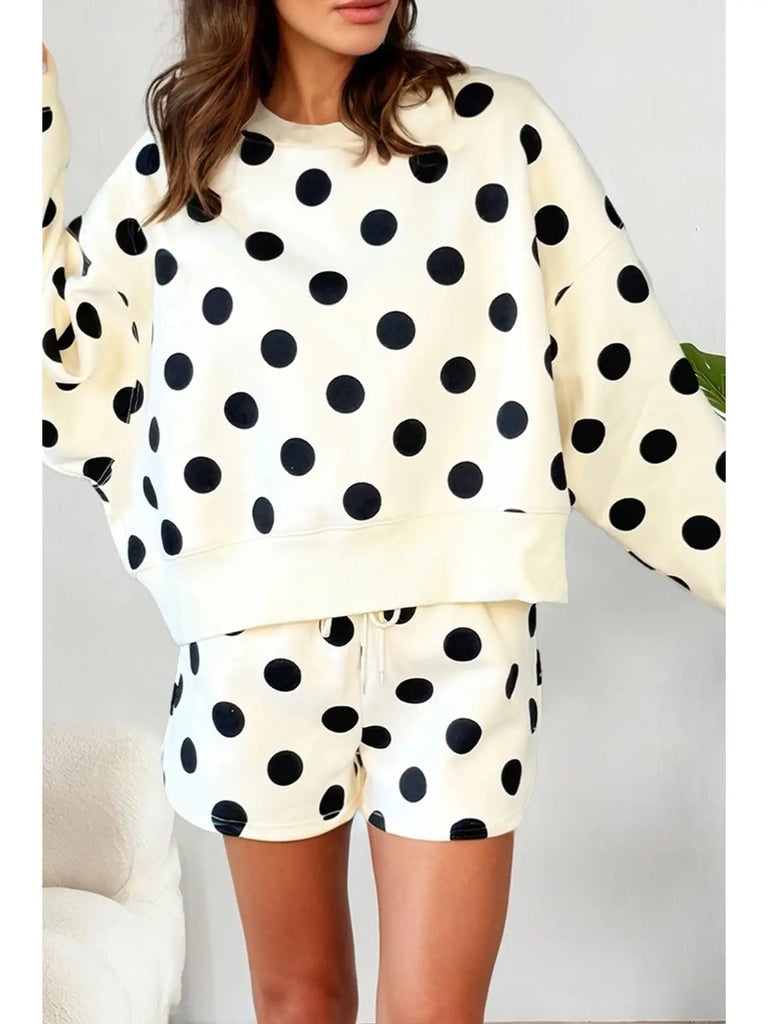 Las Polka Dot Looks Pullover Drawstring Shorts Sets