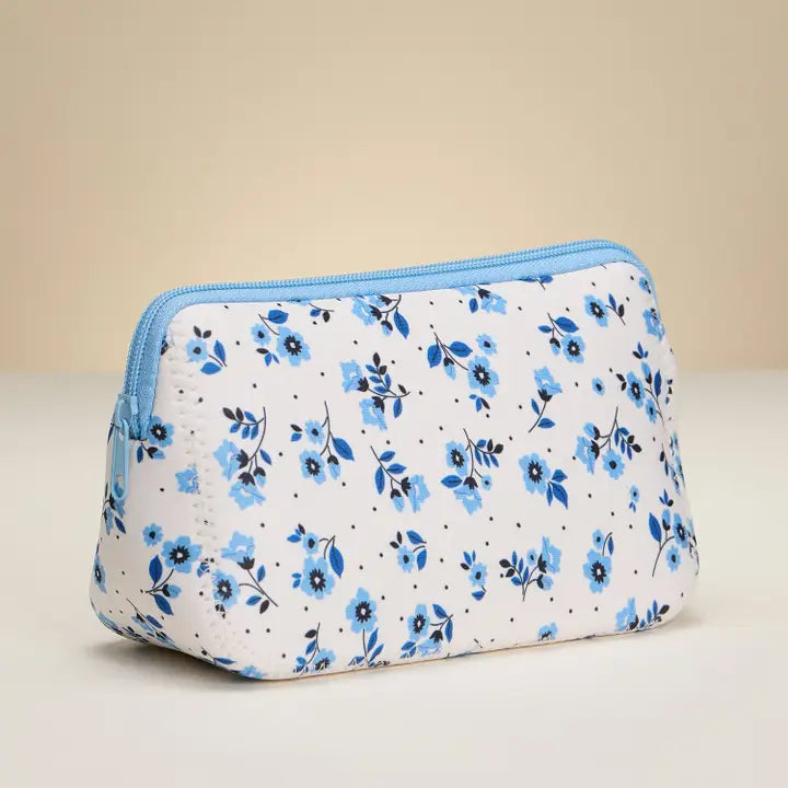Blue Neoprene Floral Pouch