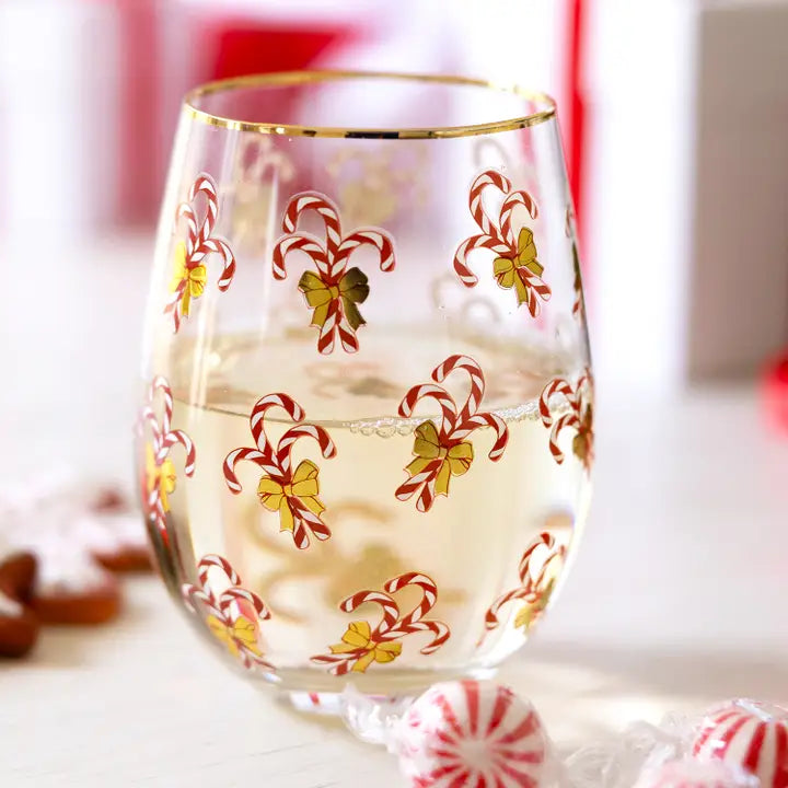 Stemless Wine Glass Candy Cane