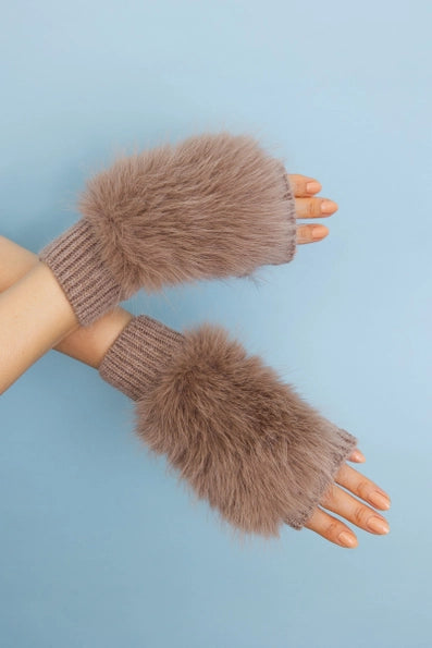 Faux Fur Trimmed Fingerless Mittens