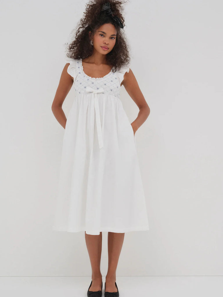 Birdie Bow Smocked Midi Slip Dress