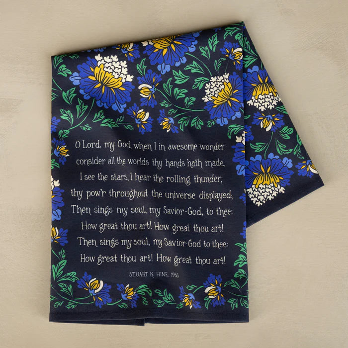 How Great Thou Art Hymn Tea Towel Full Color Navy