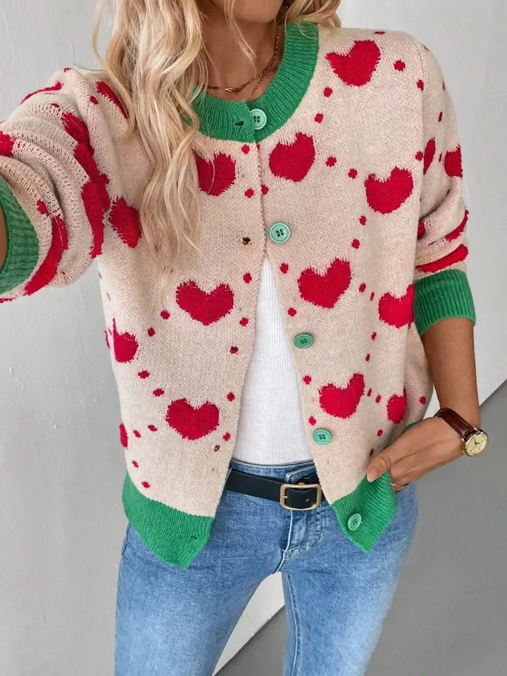 Valentine Heart Crochet Color Block Cardigan