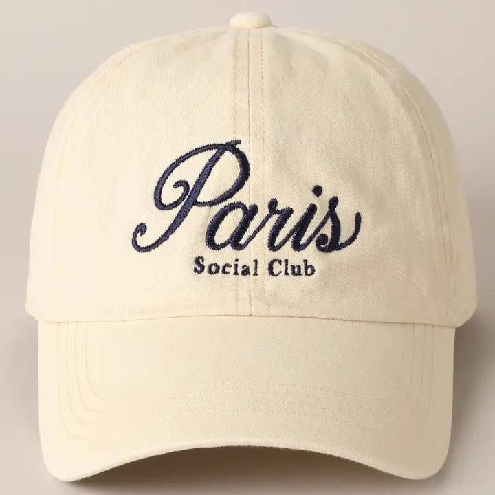 Paris Social Club Text Embroidery Baseball Cap