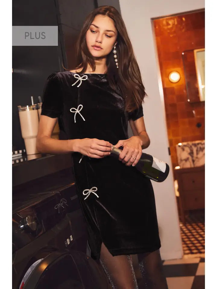Short Sleeve Velvet Mini Dress