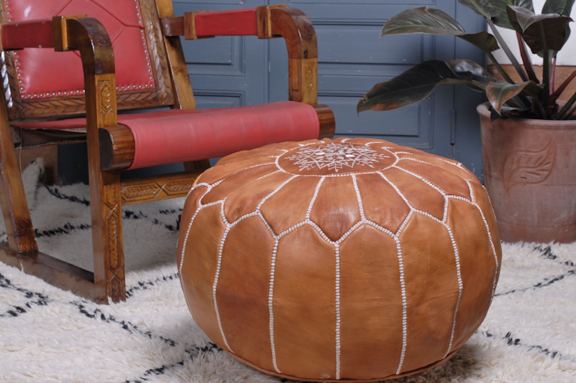 Berber Wares Moroccan Leather Pouf Medium Tan
