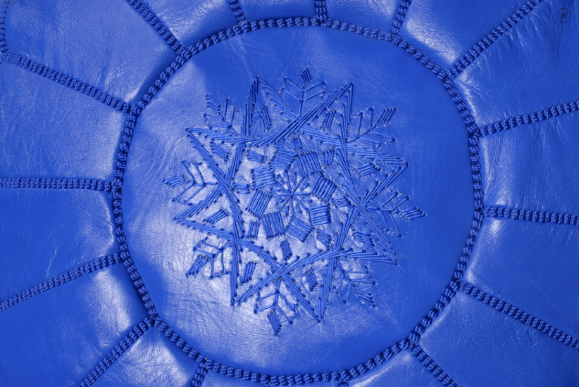 Berber Wares Moroccan Leather Pouf Blue