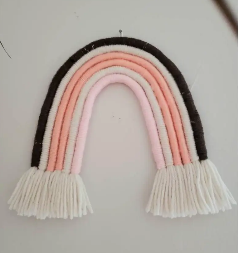 Six Strand Peach Woven Rainbow Wall Hanging