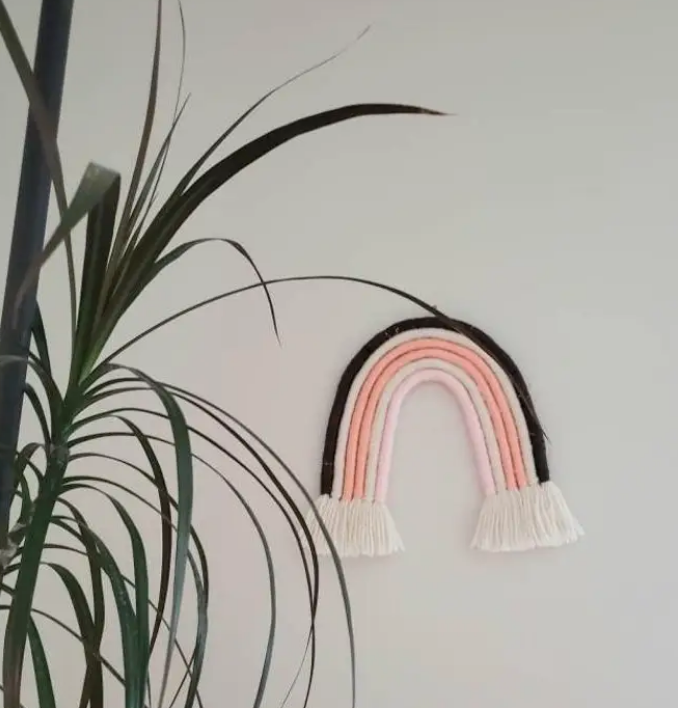 Six Strand Peach Woven Rainbow Wall Hanging