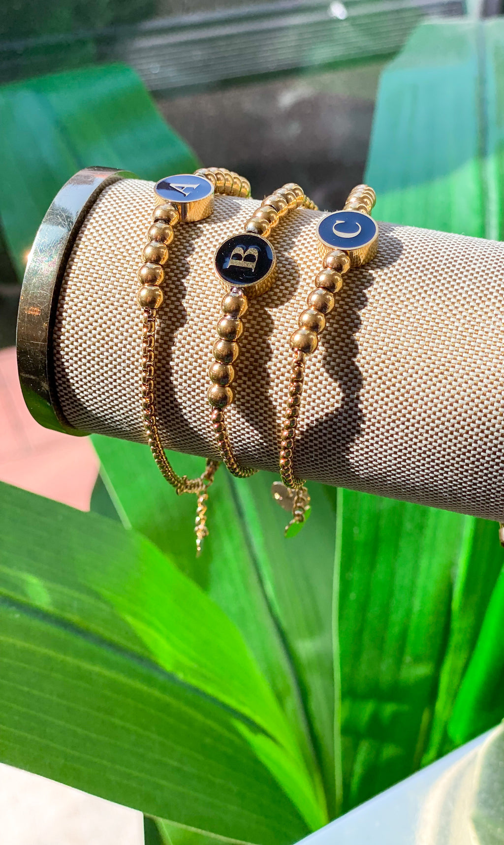 Gold Beaded Initial Bracelet