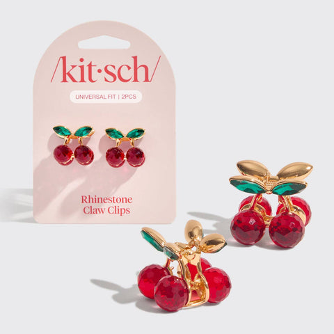 Mini Rhinestone Claw Clips 2pc Set Cherry