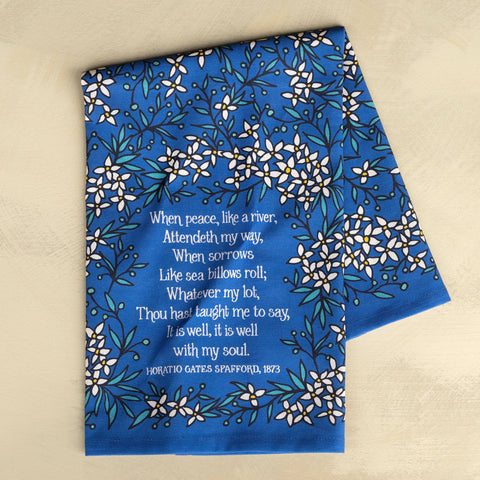 It Is Well Hymn Tea Towel Full Color Blue