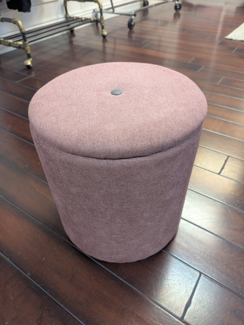 Round Upholstered Storage Pouf-Rose