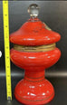 Vintage Ruby Red Bohemian Glass Lidded Pedestal Jar