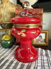 Vintage Ruby Red Bohemian Glass Lidded Pedestal Jar