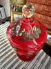Vintage Ruby Red Bohemian Glass Lidded Pedestal Jar