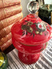 Vintage Ruby Red Bohemian Glass Lidded Pedestal Jar