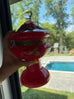 Vintage Ruby Red Bohemian Glass Lidded Pedestal Jar