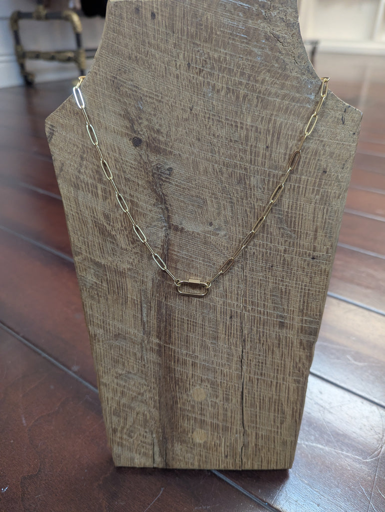 18K Gold Paperclip Carabiner Charm Holder Necklace