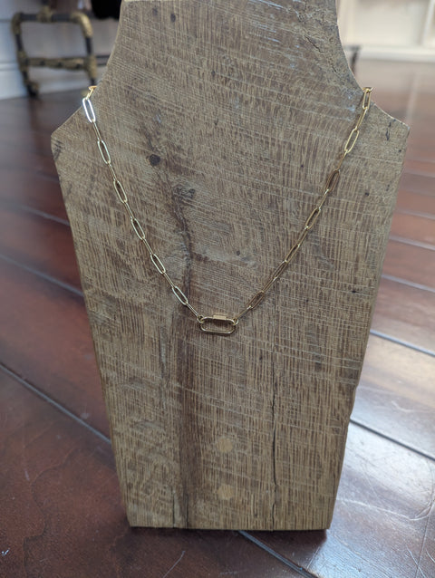 18K Gold Paperclip Carabiner Charm Holder Necklace