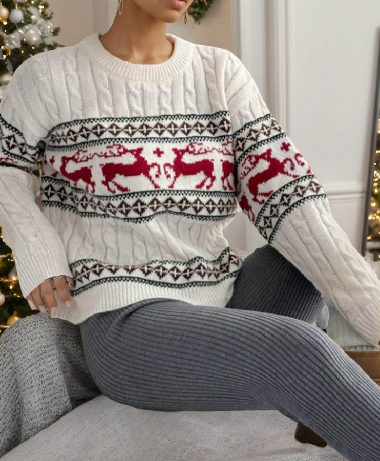Christmas Reindeer Cable Knit Sweater