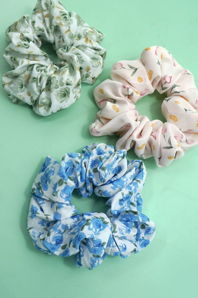 Set of 3 Chiffon Floral Scrunchies