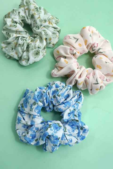 Set of 3 Chiffon Floral Scrunchies