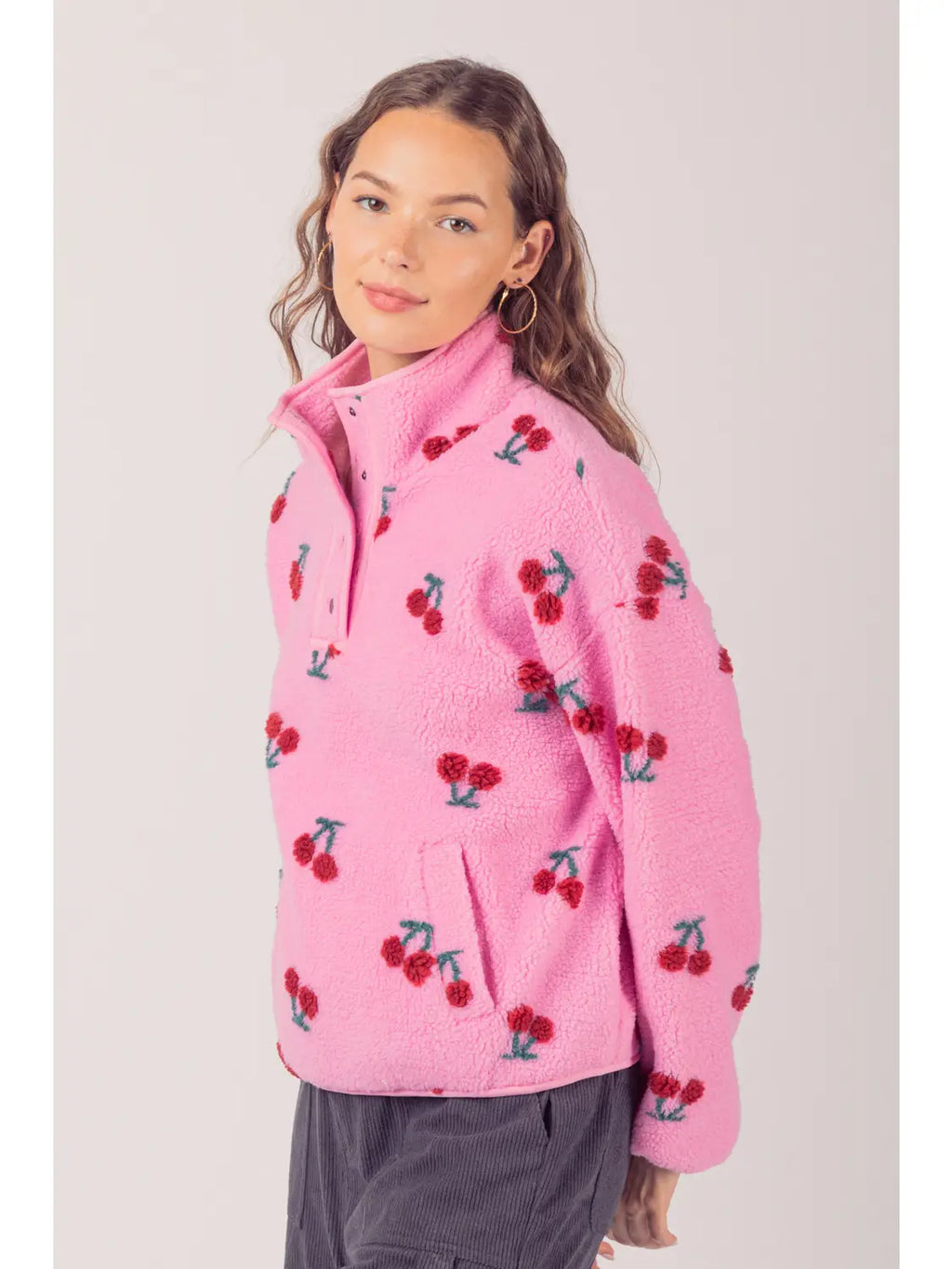 High Neck Cherry Sherpa Top
