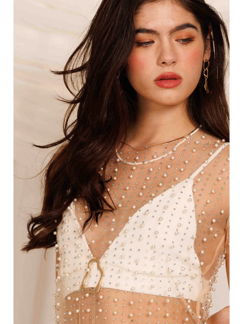 Rhinestone and Pearl Mesh Dress
