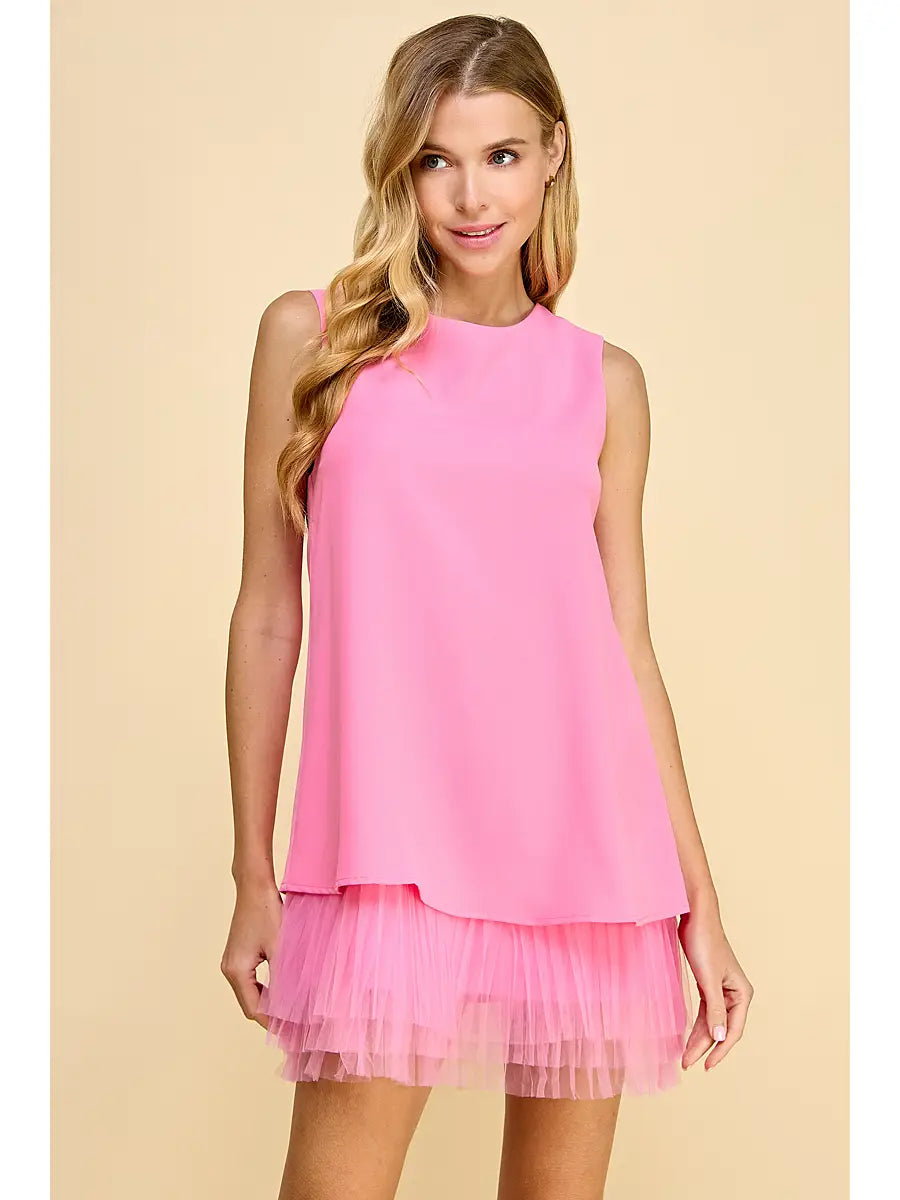 Pink Pleated Tulle Dress