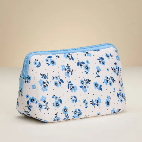 Blue Neoprene Floral Pouch