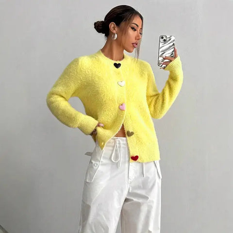 Knit Cardigan with Heart Buttons