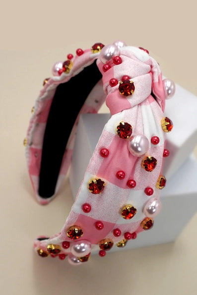 Plaid Beaded Wide Knotted Headband