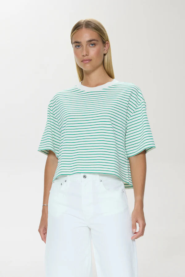 Mae Cropped Tee Vert Stripe