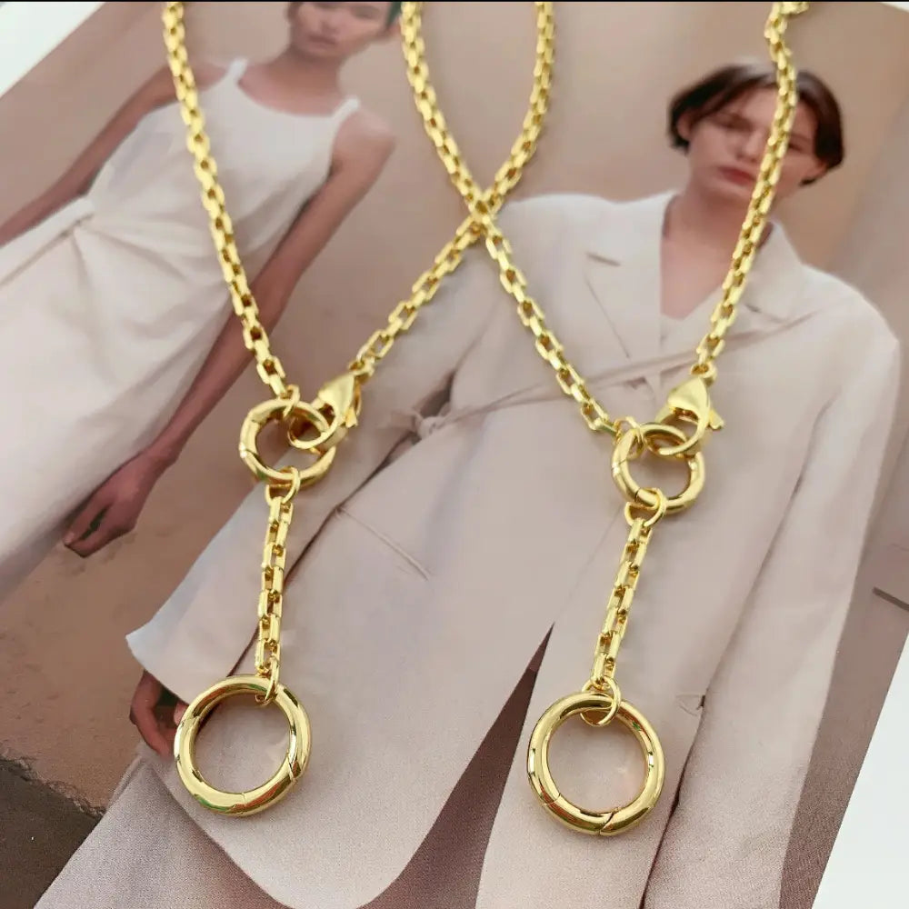 Dual Circle Charm Holder Necklace 18K Gold