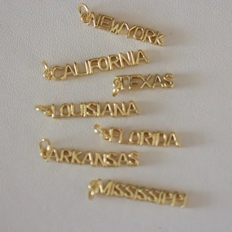 State Name Charm 14K Gold