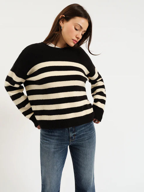 Carlyle Crewneck Sweater Black Ivory Stripe
