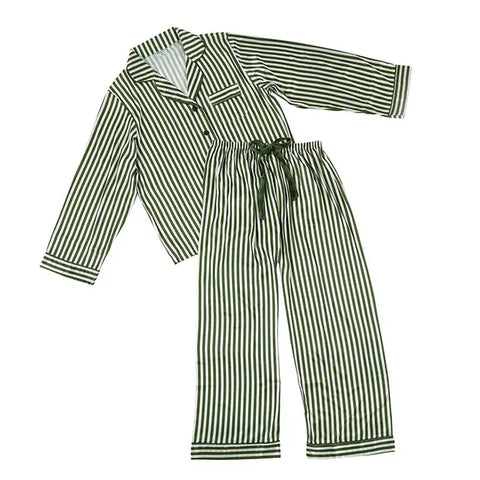 Long Sleeve PJ Set Green Stripe