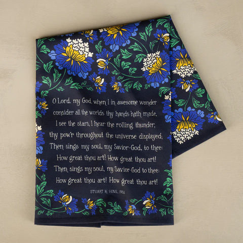 How Great Thou Art Hymn Tea Towel Full Color Navy