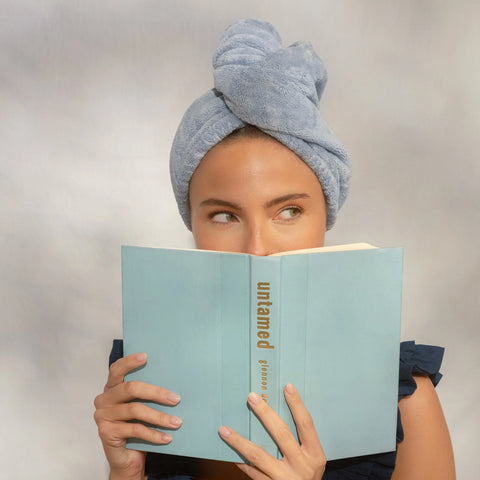 Plush Microfiber Hair Towel Turban with Bow Coastal Blue