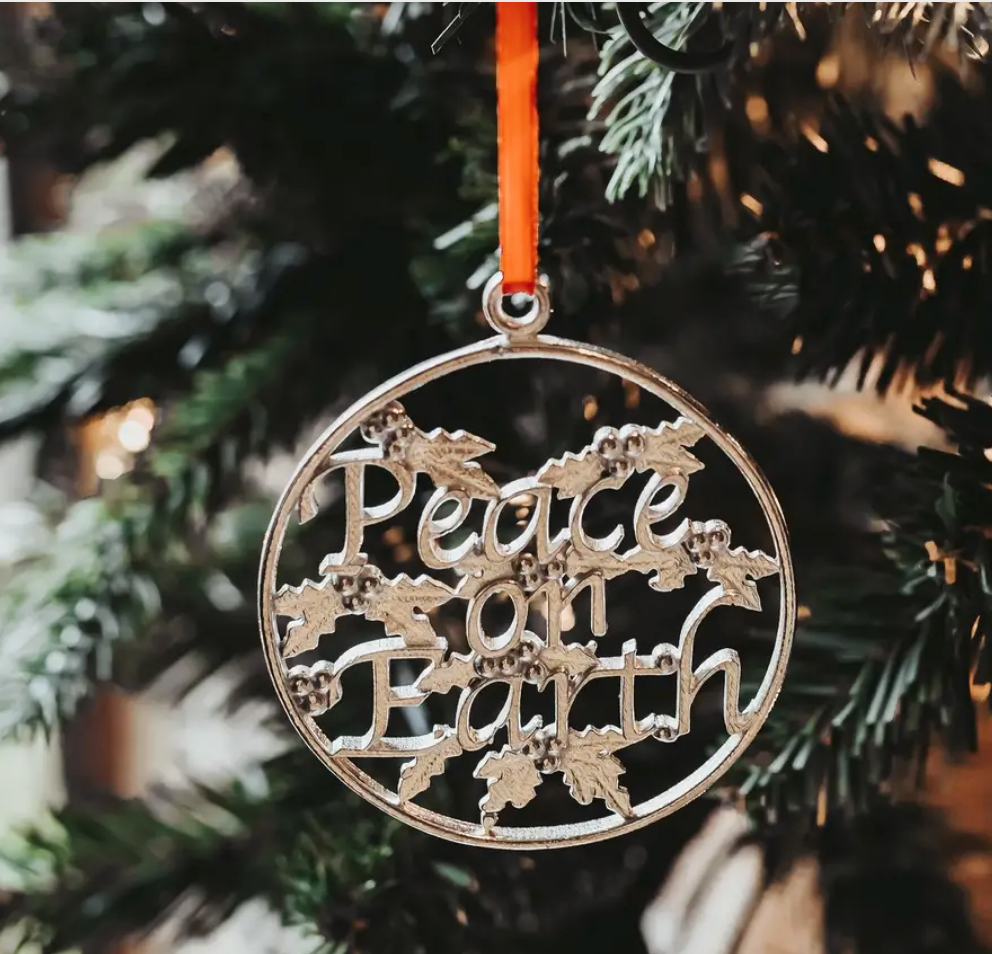 Handmade Peace on Earth Pewter Christmas Ornament