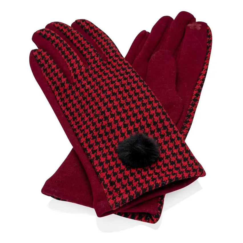 Hounds Tooth Pom Pom Glove