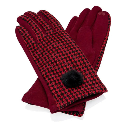 Hounds Tooth Pom Pom Glove