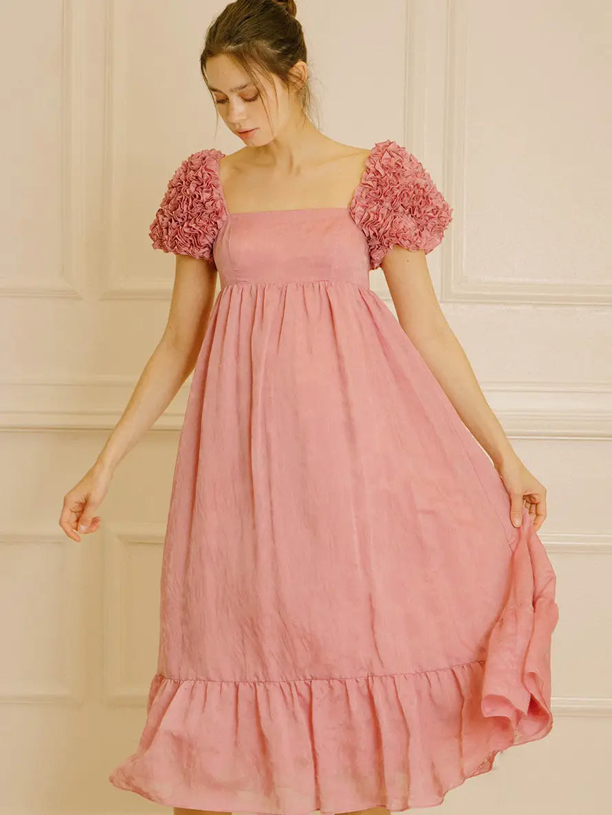 Rosette Midi Baby Doll Dress